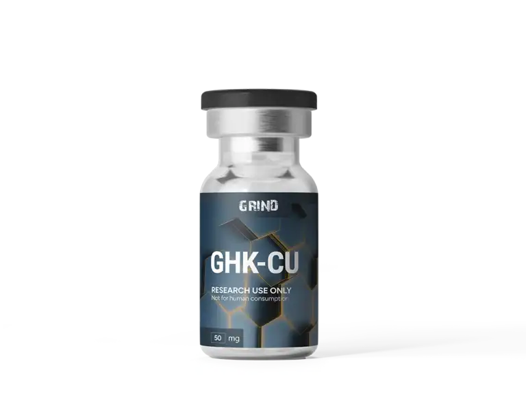 Vial of research chemical GHK-Cu with label for scientific use only.
