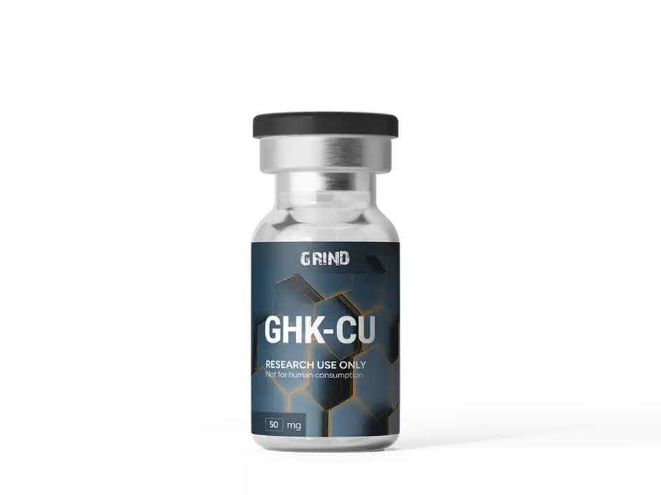 Vial of research chemical GHK-Cu with label for scientific use only.